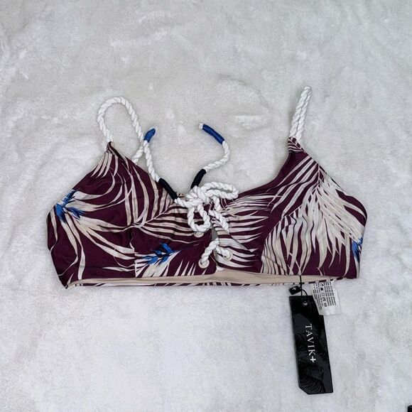 TAVIK REIGN Swim Top PRINT LATONA PALM MERLOT & ALI Moderate Swim Bottom Size Sm - Picture 4 of 11